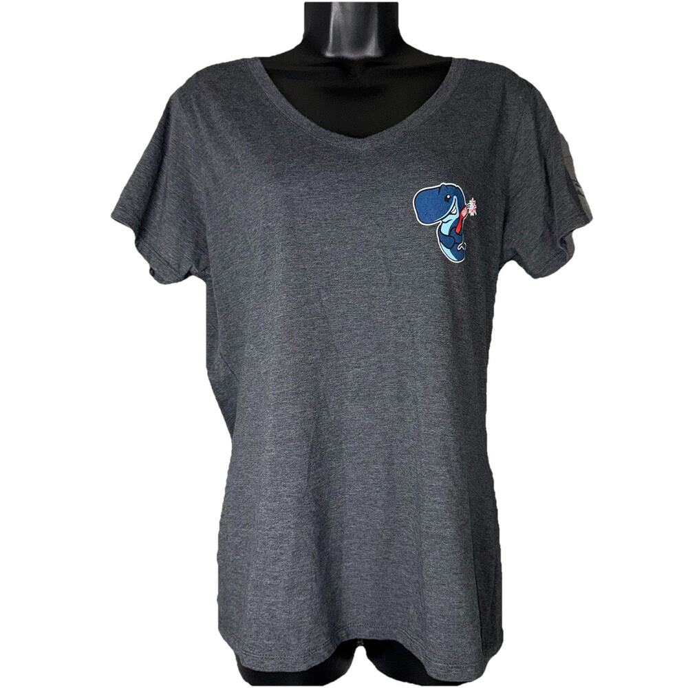Eugene Emeralds MiLB Women LG Gray V Neck Shirt Exploding Whales Logo Dble Side‎